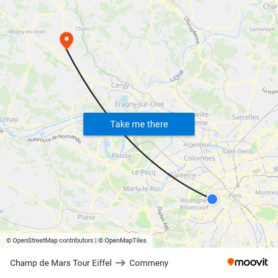 Champ de Mars Tour Eiffel to Commeny map
