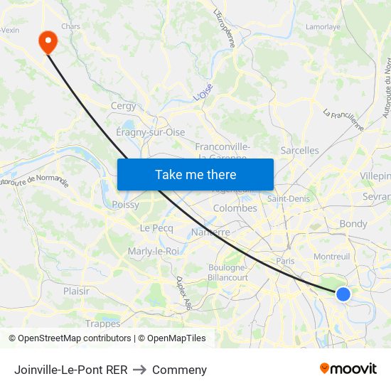 Joinville-Le-Pont RER to Commeny map