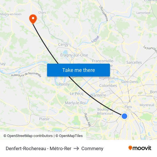 Denfert-Rochereau - Métro-Rer to Commeny map