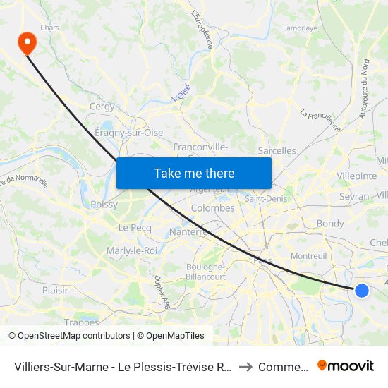 Villiers-Sur-Marne - Le Plessis-Trévise RER to Commeny map