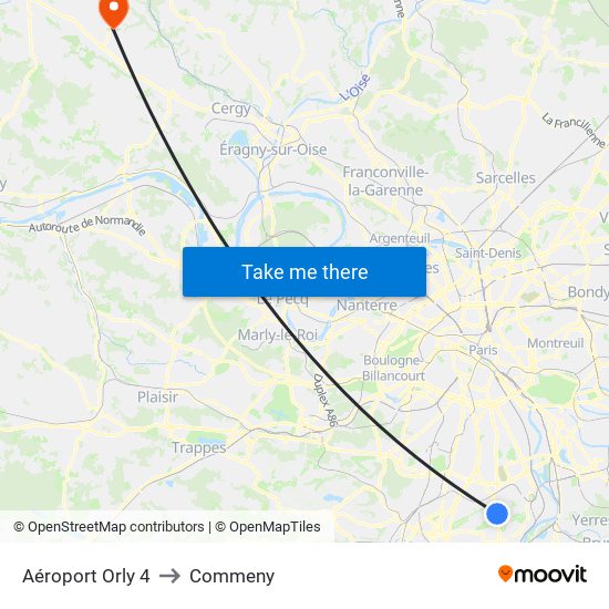 Aéroport Orly 4 to Commeny map