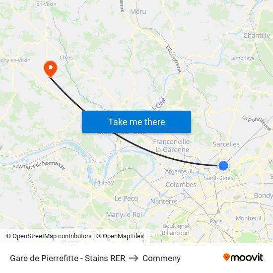 Gare de Pierrefitte - Stains RER to Commeny map