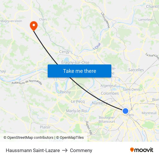 Haussmann Saint-Lazare to Commeny map