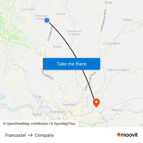 Francastel to Compans map