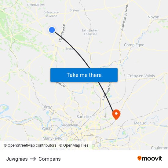 Juvignies to Compans map