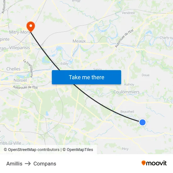 Amillis to Compans map