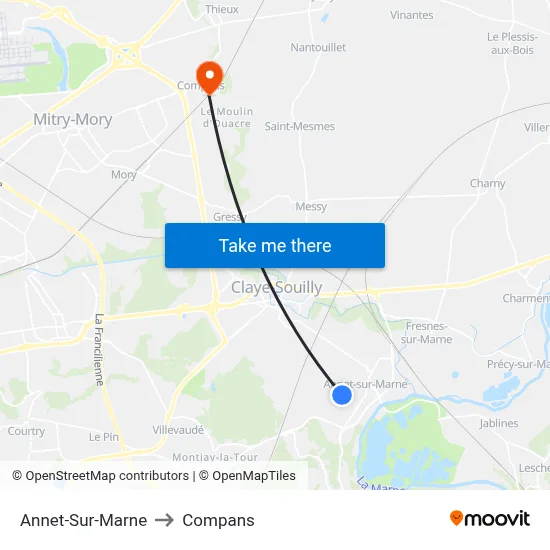 Annet-Sur-Marne to Compans map