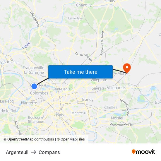 Argenteuil to Compans map
