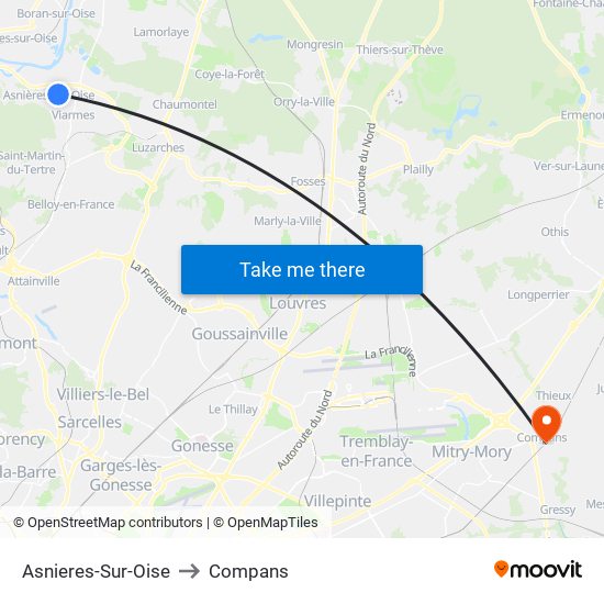 Asnieres-Sur-Oise to Compans map