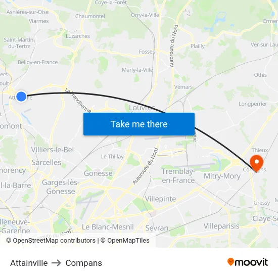 Attainville to Compans map