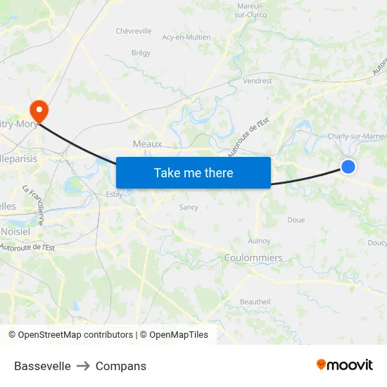 Bassevelle to Compans map