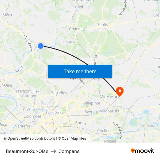 Beaumont-Sur-Oise to Compans map