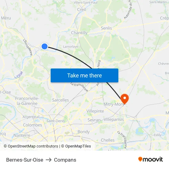 Bernes-Sur-Oise to Compans map