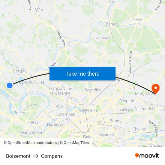 Boisemont to Compans map