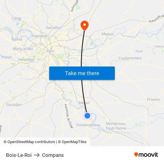 Bois-Le-Roi to Compans map