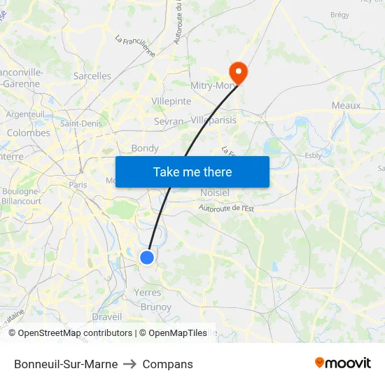 Bonneuil-Sur-Marne to Compans map