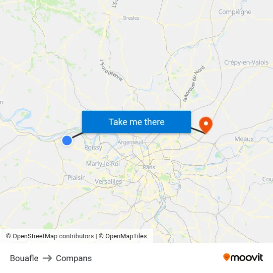 Bouafle to Compans map