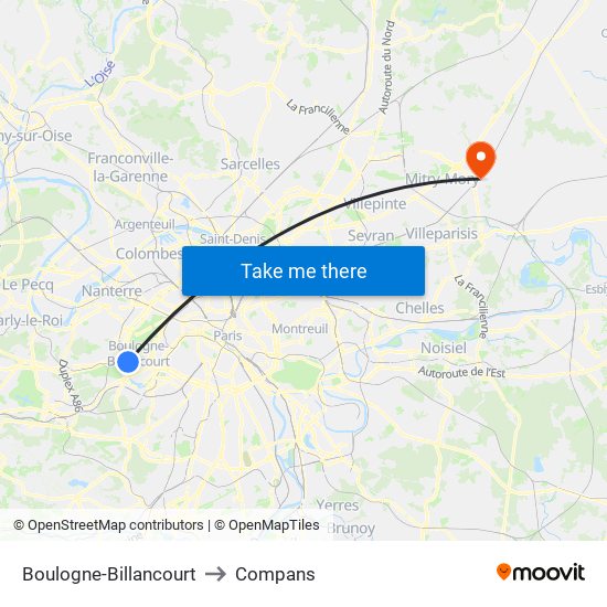 Boulogne-Billancourt to Compans map