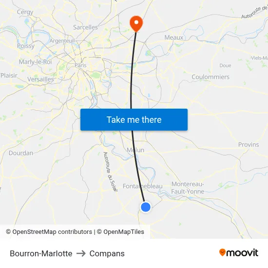 Bourron-Marlotte to Compans map