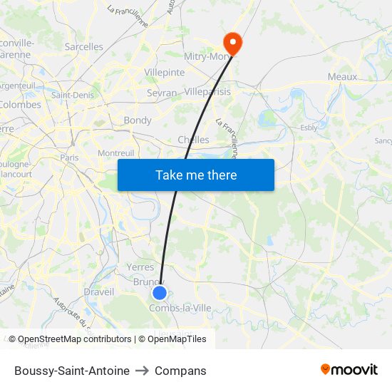 Boussy-Saint-Antoine to Compans map
