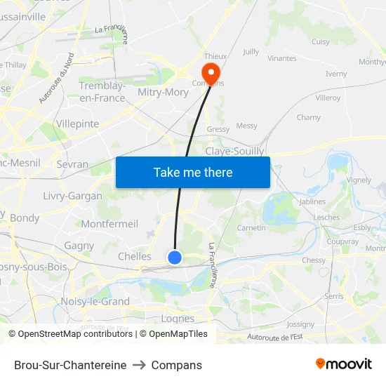 Brou-Sur-Chantereine to Compans map