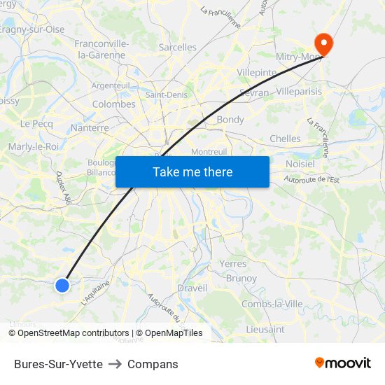Bures-Sur-Yvette to Compans map