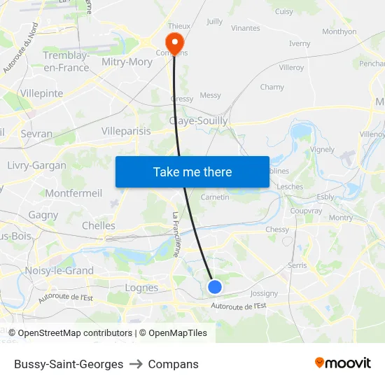 Bussy-Saint-Georges to Compans map