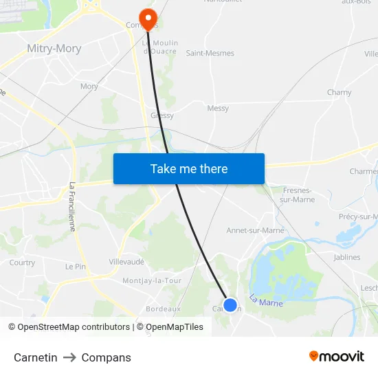Carnetin to Compans map