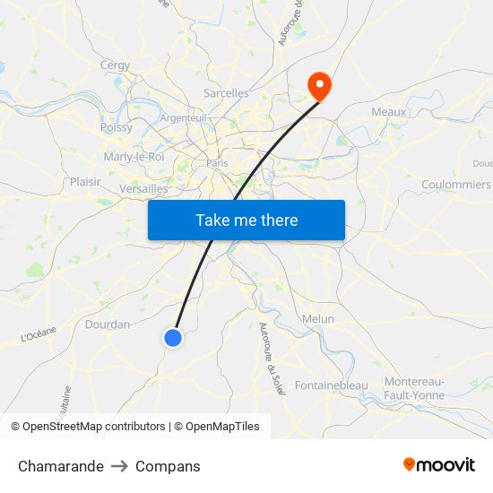 Chamarande to Compans map