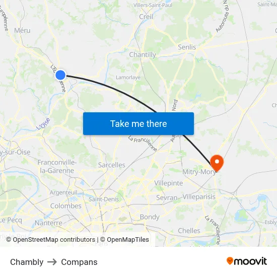 Chambly to Compans map