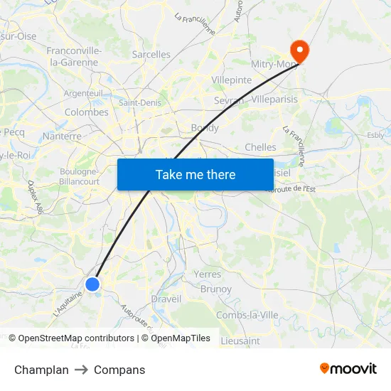 Champlan to Compans map