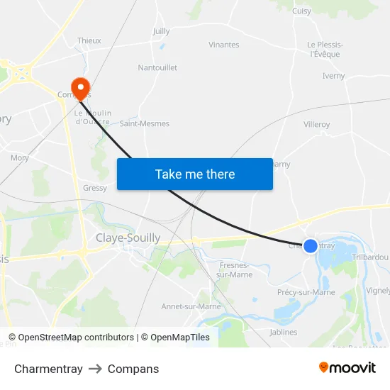 Charmentray to Compans map