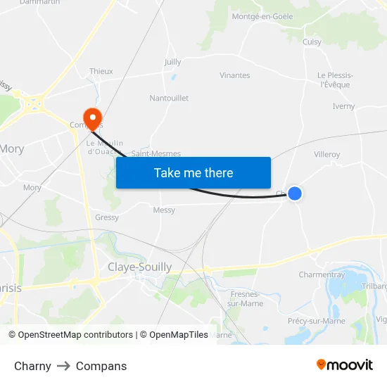 Charny to Compans map