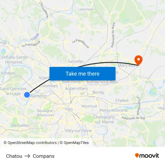 Chatou to Compans map