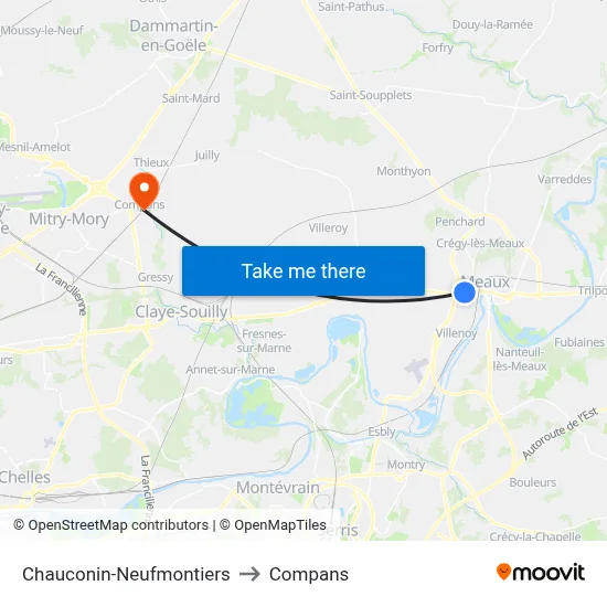 Chauconin-Neufmontiers to Compans map
