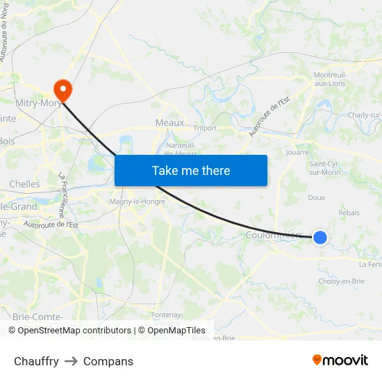 Chauffry to Compans map