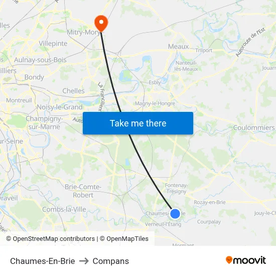 Chaumes-En-Brie to Compans map