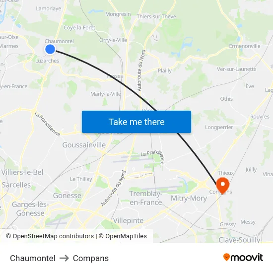 Chaumontel to Compans map