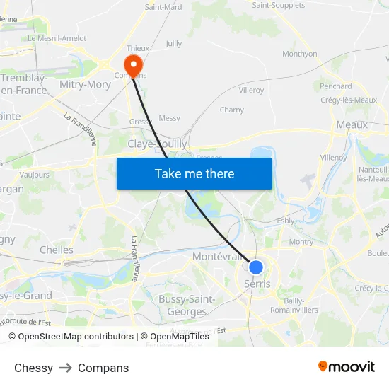 Chessy to Compans map