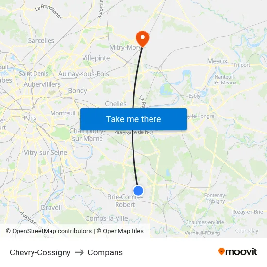 Chevry-Cossigny to Compans map