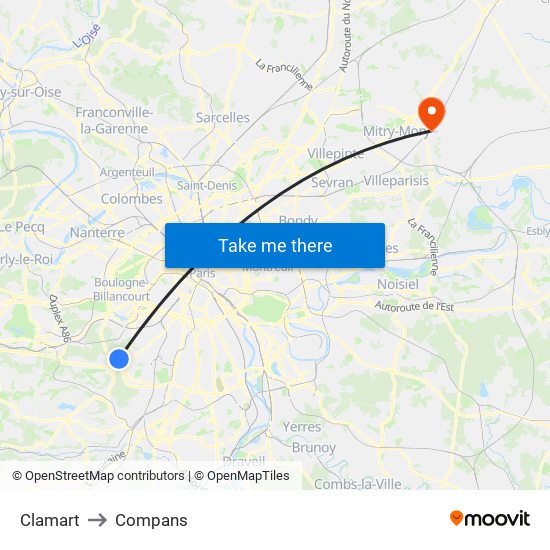 Clamart to Compans map
