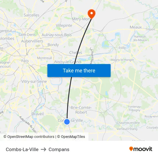 Combs-La-Ville to Compans map