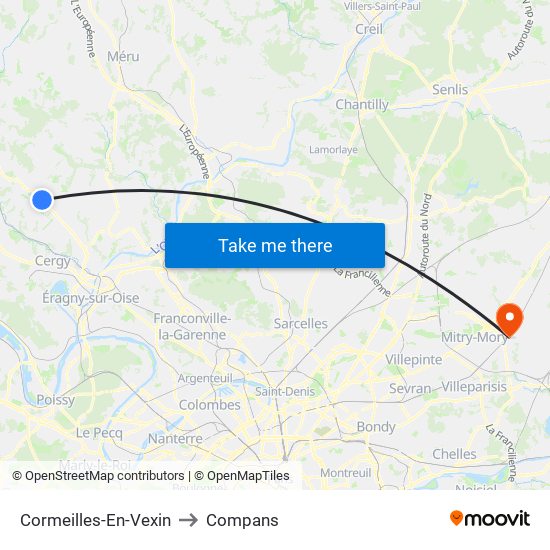 Cormeilles-En-Vexin to Compans map