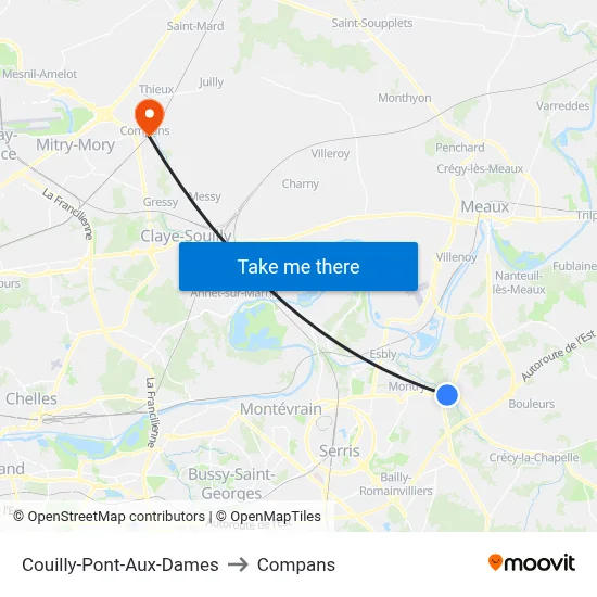 Couilly-Pont-Aux-Dames to Compans map