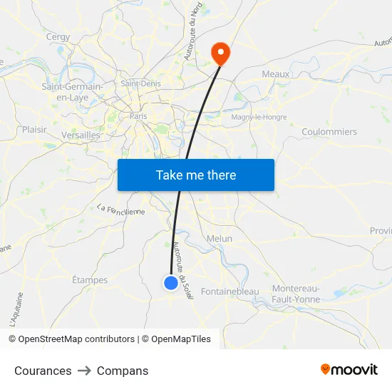 Courances to Compans map