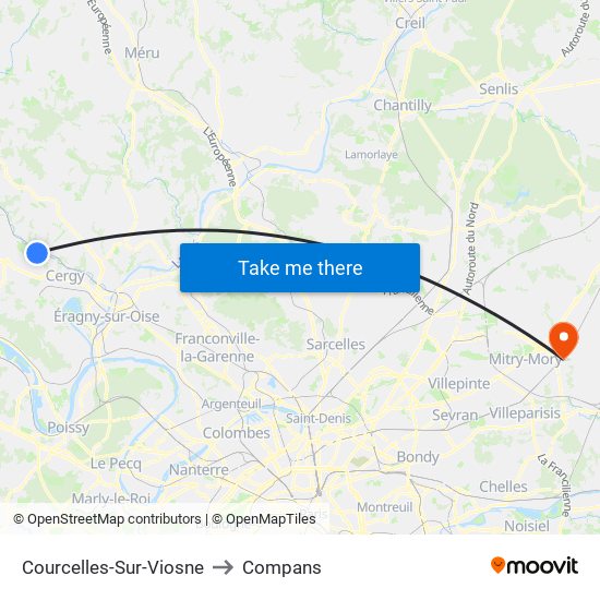 Courcelles-Sur-Viosne to Compans map