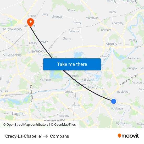 Crecy-La-Chapelle to Compans map