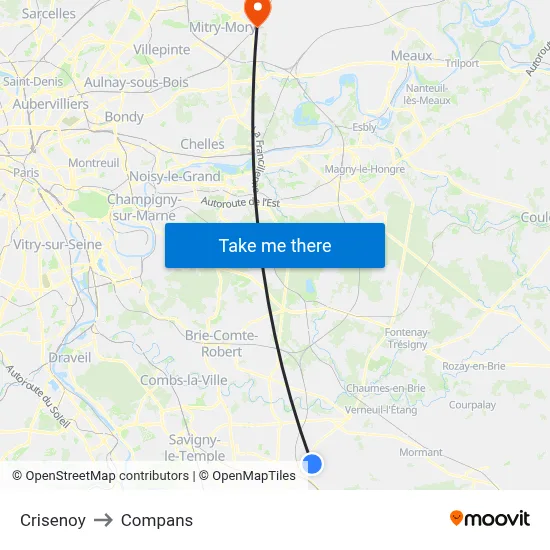 Crisenoy to Compans map