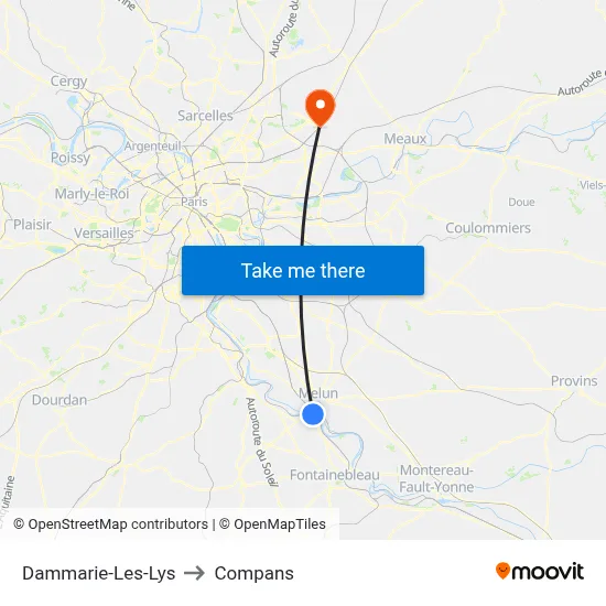 Dammarie-Les-Lys to Compans map