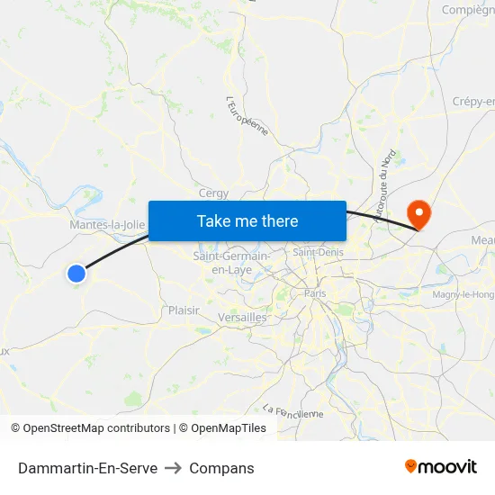 Dammartin-En-Serve to Compans map